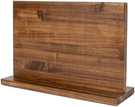 RedCall Magnetic Knife Holder, 16" Double Sided Acacia Wood Knife Block for Kitchen Counter,Strong Magnet Knife Strip for Chef Knife, Large Knife Storage with Non-Slip Base - Fits Up to 12 Knives