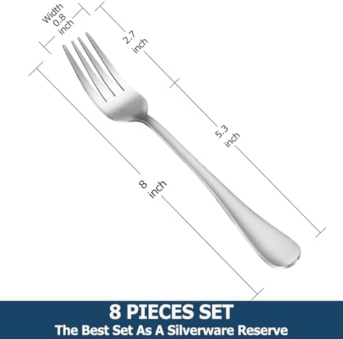 8 Pieces Dinner Forks Set, Food-Grade Stainless Steel Forks, Silverware Forks for Home, Kitchen or Restaurant, Mirror Polished, Dishwasher Safe - 8 Inch
