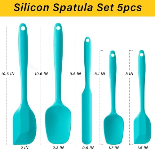 Silicone Spatula Set,5 Piece Food Grade Rubber Spatulas,Mint Green