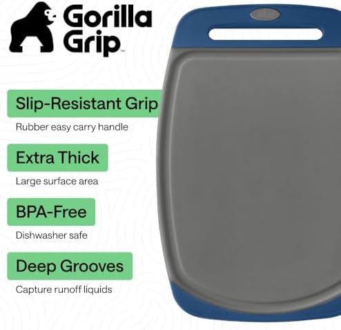 GORILLA GRIP BPA-Free Reversible Kitchen Cutting Board, Set of 3, Blue Gray