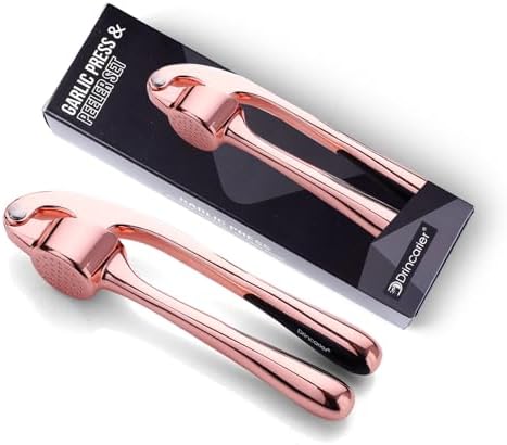 Kitchen Garlic Press, Rust Proof & Dishwasher Safe Garlic Mincer, Durable Garlic Crusher, Easy to Clean and Squeeze, Rose