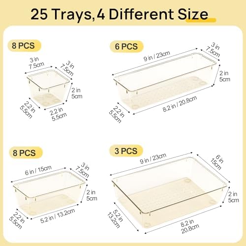 Vtopmart 25 Pack Plastic Drawer Organizers with Anti-slip Rubber Pads