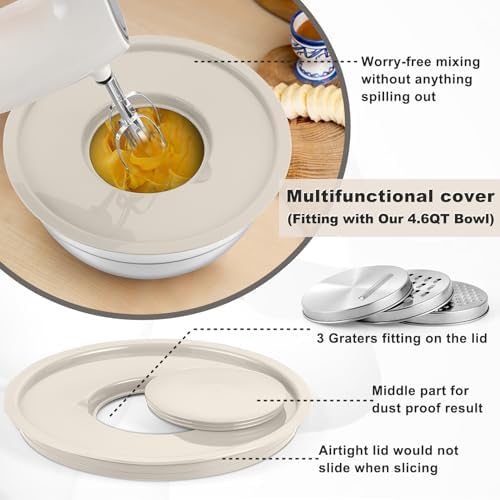 P&P CHEF Mixing Bowls with Lids Set of 6, Nesting Salad Bowl, Khaki
