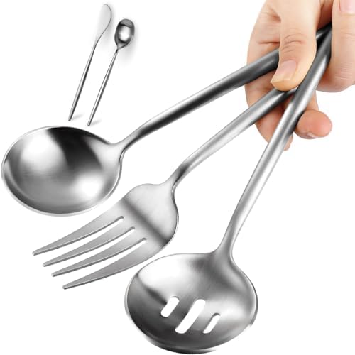 Silver Serving Utensils Set,5pc Stainless Steel Serving Spoons