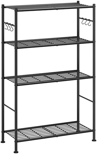 Sakugi 4-Tier Storage Shelves with 6 Hooks, 33.2" x 12.7" x 57.3", Black
