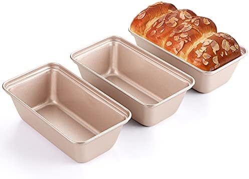 HONGBAKE Mini Loaf Pans for Baking, Nonstick Small Bread Pans of 3, 6 x 3.2 x 2 In Tiny Carbon Steel Small Baking Pans - Rose Gold