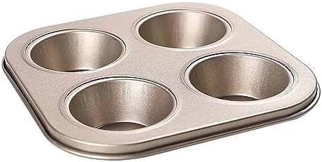 4-Hole Muffin Pan, Bakeware Non-stick Cupcake Baking Pan Mini Pie Pans, Heavy Duty Carbon Steel Muffin Tray Standard Baking Mold Pan for Oven Bakings (COLOR:Gold, 1pc)