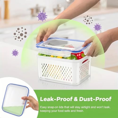 2pcs 4 in 1 Fruit Storage Containers for Fridge with Removable Colanders