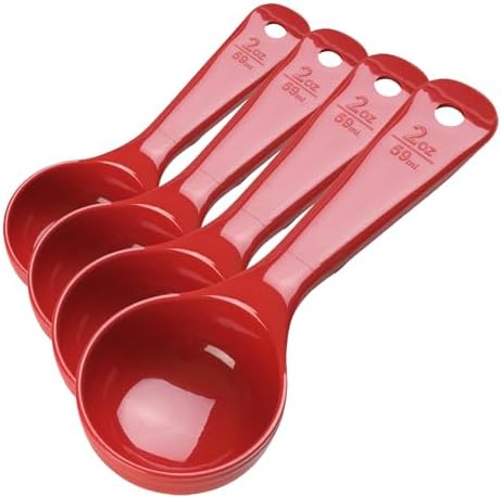 Carlisle FoodService Products Measure Miser Solid Measuring Spoon with Short Handle, 2 Ounces, Red, 1 Count (Pack of 4)