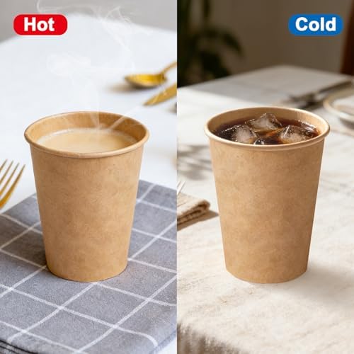 BYSNOW 200 Pack 10 oz Kraft Paper Cups, Disposable Coffee Hot Water Cups