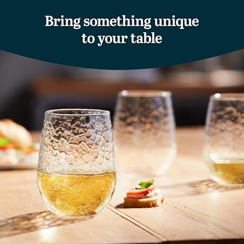 Libbey Hammered Stemless Wine Glass Set of 8, 17 oz