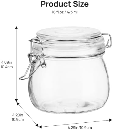 Vtopmart 16oz Glass Food Storage Jars with Airtight Clamp Lids, 3 Pack