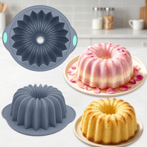 Tongjude 4 Pieces Silicone Cake Pan, Nonstick Silicone Cake Molds, Food Grade Silicone Bakeware for Jello, Cake, Pound Cake, Gelatin, Brownie and Bread, 10 Cups, Grey