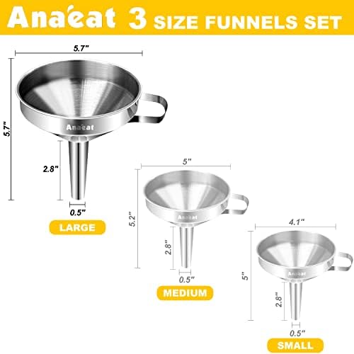 Anaeat Stainless Steel Kitchen Funnel, Multi-Use Premium Metal Food Grade Cooking Funnels with 2 Removable Strainer Filter for Transferring Liquid or Dry ingredients, Oils & 1 Pc Cleaning Brush (5.7")