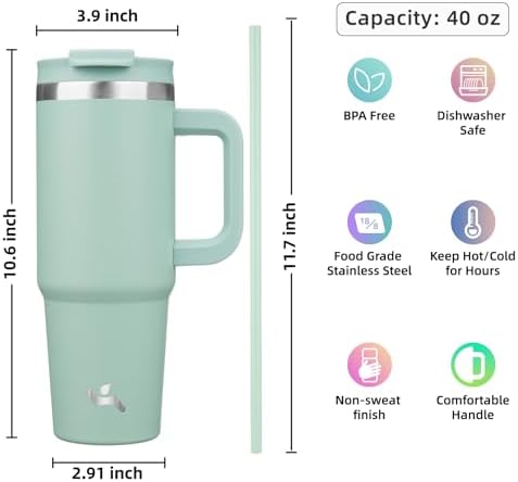 Konokyo 40 oz Insulated Tumbler Water Bottle with Handle, Straw Lid
