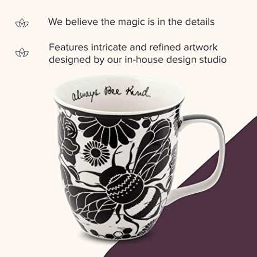 Karma Gifts 14 oz Black and White Boho Mug Bee - Cute Coffee and Tea Mug - Ceramic Coffee Mugs for Women and Men