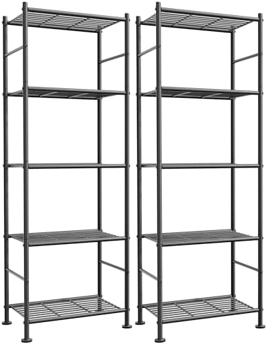 Sakugi 2-Pack 5-Tier Metal Storage Shelves, 18.4"x12.6"x57.4", Black