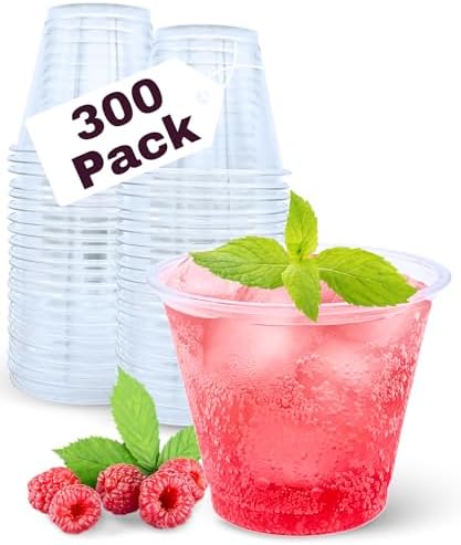 Aatriet 300 Pack 9 oz Clear Plastic Cups, 9oz Clear Disposable Punch Cups Wine Glasses, Sturdy Recylable Small Drinking Cup for Wedding Party, Cocktail Cup, Plastic Tumblers for Cold Drinks