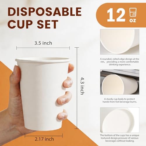 MOUMOULIFE Disposable Paper Coffee Cups 12 oz 1000 Count Bulk, Leak-Proof White Hot/Cold Cups for Office, Party, Home, Travel, Business Events