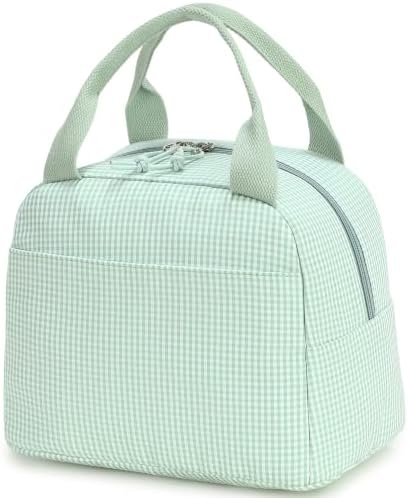 Bluboon Lunch Box for Women Cute Lunch Bag Reusable Insulated Lunch Bags Large Capacity Lunchbox Cooler for Work Picnic or Travel Gifts (Green White checker, 10 x 7.5 x 8 inches)