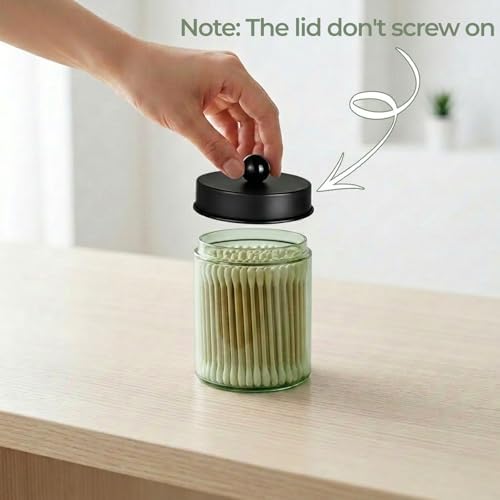 Amolliar Green Glass Apothecary Jar Qtip Holder Metal Lids 4pc/Green-black