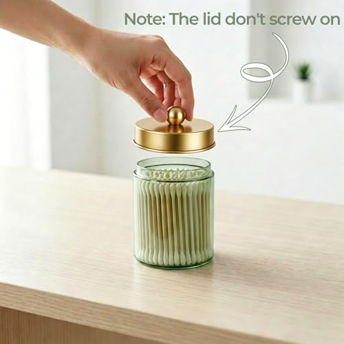 Amolliar Glass Apothecary Jar Qtip Holder Metal Lids 4pc/Green-golden