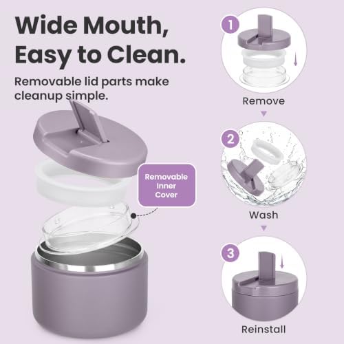 Pawtong 12oz Insulated Vacuum Food Jar with Buckle Lid Wide Mouth Soup Thermo for Hot Food Kids Leakproof Stainless Steel Lunch Container