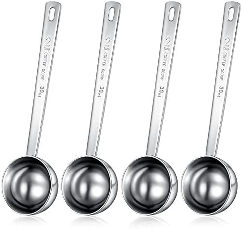 Geiserailie 4 Pcs 2 Tablespoon Scoops with Long Handle, 30 ml Stainless Steel Measuring Spoon for Coffee Milk Fruit Powder, Loose Tea Dry, Spice Jar, Cooking Baking, and Other Dry Goods