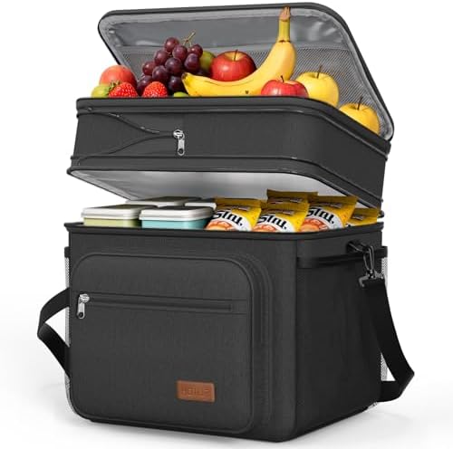 HOTOR Lunch Box Men Women Double-Layer Insulated Lunch Bag Black 27L