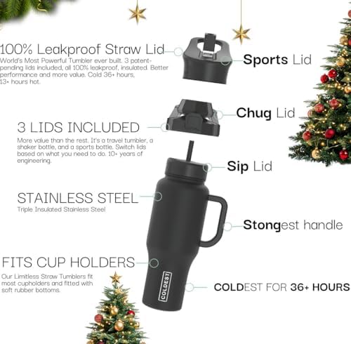 Coldest Tumbler with Handle and Straw, 100% Leak Proof Insulated Tumbler with Lid and Straw (3 Lids), Stainless Steel Tumblers for Women & Men, Cup Holder Friendly Base, 46 oz (The Ottoman)