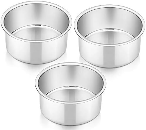 P&P CHEF 4 Inch Round Cake Pan Set of 3, Stainless Steel Baking Cake Pans