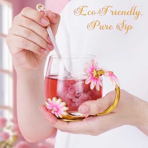 Women Glass Tea Coffee Pretty Cup Set Cute Mug Christmas Xmas Birthday Gift Great Mom Grandma Mimi Nana Gigi Grandmother Big Sister Law God Mother Day Aunt Artist Premium Practical Retirement Purple