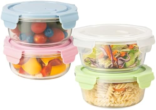 2.5 Cup/20oz Glass Meal Prep Food Storage Containers with lids Set, 4 Pack