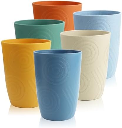 12oz Wheat Straw Cups Set of 6, Plastic Cups Reusable (Multicolor)