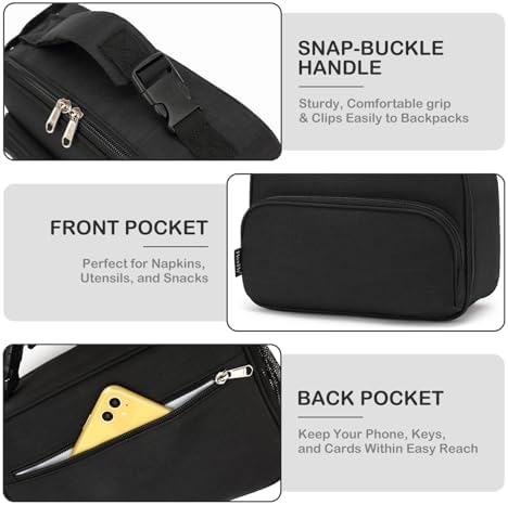 FlowFly Kids Lunch box Insulated Soft Bag Mini Cooler Back to School Thermal Meal Tote Kit for Girls, Boys,Black