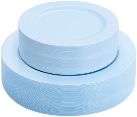 FLOWERCAT 60PCS Light Blue Heavy Duty Plastic Disposable Party Plates Set – 30pcs 10.25″ Dinner & 30pcs 7.5″ Dessert Plates – Durable Blue Tableware for Easter Parties, Wedding, BBQ & Baby Shower