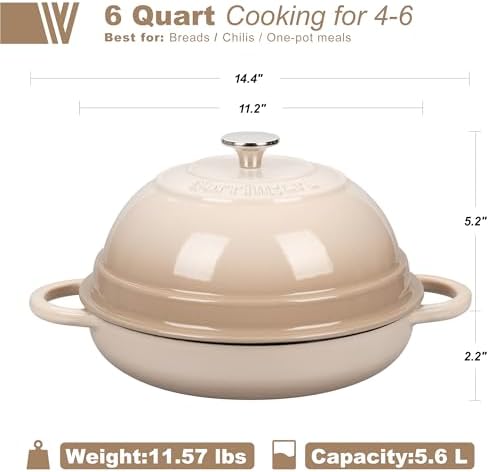 VORRINGARD Cast Iron Enameled Dutch Oven Pot with Lid for Bread Baking, Bread Oven, 6 Quart, Latte