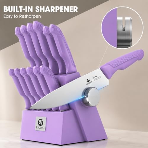 imarku 14-piece Japanese kitchen knife set, including knife block sharpener