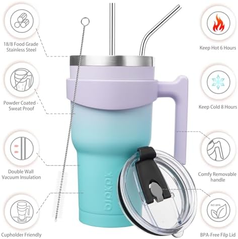 BJPKPK 30 oz Tumbler with Handle & Straw, Insulated Stainless Steel Mug
