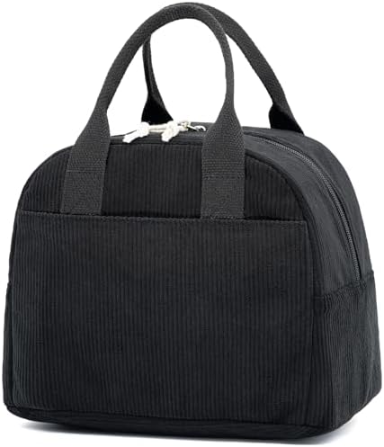 LOVELYWIND Lunch Box for Women, Black Corduroy Insulated Lunch Bag
