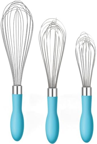 Whisk for Cooking Reinforced Anti-Break Handle Stainless Steel 3Pack Blue