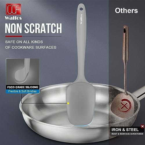 Walfos Silicone Spatula Set (7pcs) - 600℉ Heat Resistant Silicone Scraper Spatulas with Stainless Steel Core, Non Stick Flexible Rubber Spatula for Cooking, Baking and Mixing, Gray