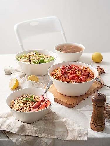 DOWAN 32 OZ Large Soup Bowls Set of 4 - White Ceramic Bowls for Kitchen, Deep Bowls for Cereal, Salad, Pasta, Fruits, Ramen, Dishwasher & Microwave Safe
