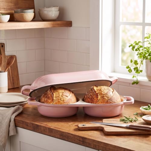 EDGING CASTING Enameled Cast Iron Double Bread Dutch Oven, Pink
