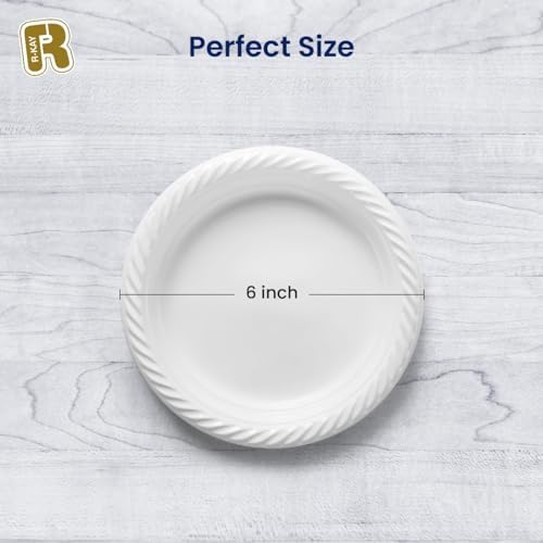 R-kay Plastic Plates Disposable - Heavy Duty White Disposable Plates - Microwavable Disposable Plastic Plates (6 Inch, 200, Count)