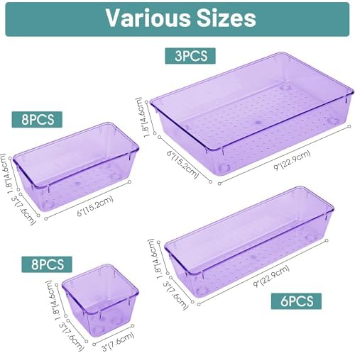 25 PCS Plastic Drawer Organizer Set, Makeup Organizers and Storage Bins