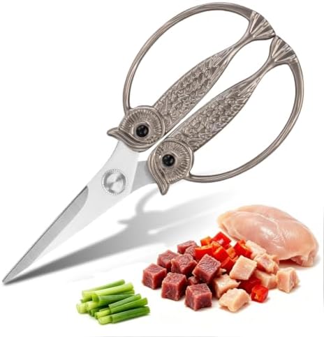 XSNBRD All Purpose Kitchen Shears,Pearl Nickel Stainless Steel Owl Scissors