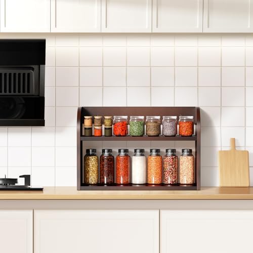 ROMGUAR CRAFT 2 Tier Bamboo Spice Rack, Countertop or Wall Mounting, Brown
