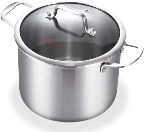 DELARLO Tri-ply Stainless Steel 8 Quart Heavy Duty Induction Stock Pot