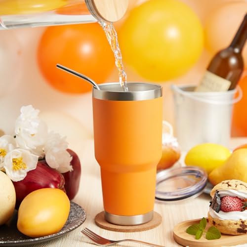 MEWAY 30oz Tumbler Double Wall Vacuum Insulated Travel Mug, Stainless Steel Tumbler with Lid, Durable Powder Coated Insulated Coffee Cup for Cold & Hot Drinks (Orange,1 PACK)